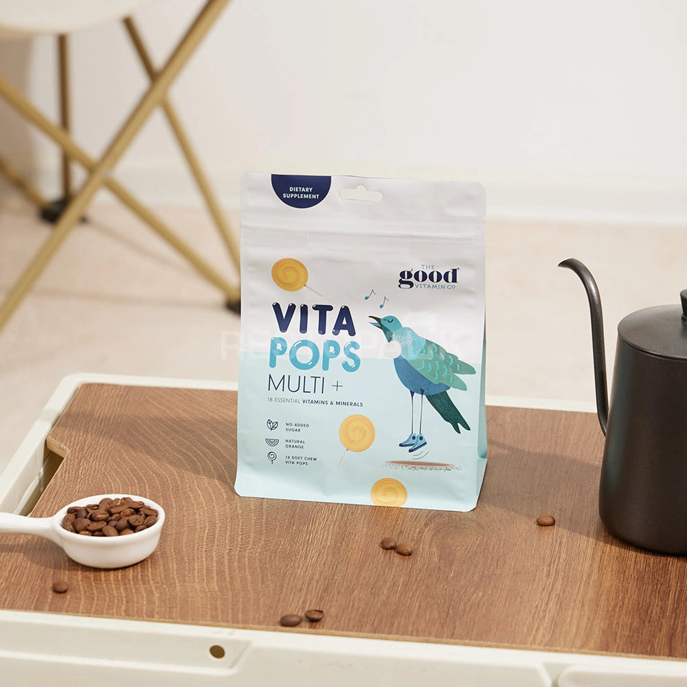 Matte White Flat Bottom Coffee Bag with Zipper, Hang Hole & Tear Notch