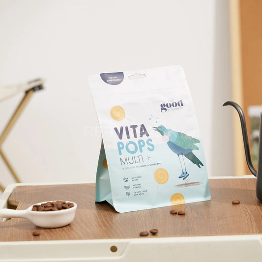 Matte White Flat Bottom Coffee Bag with Zipper, Hang Hole & Tear Notch