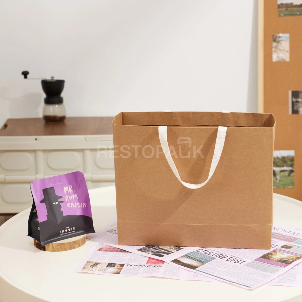 Custom Printable Natural Kraft Paper Tote Bag with Cotton Handles