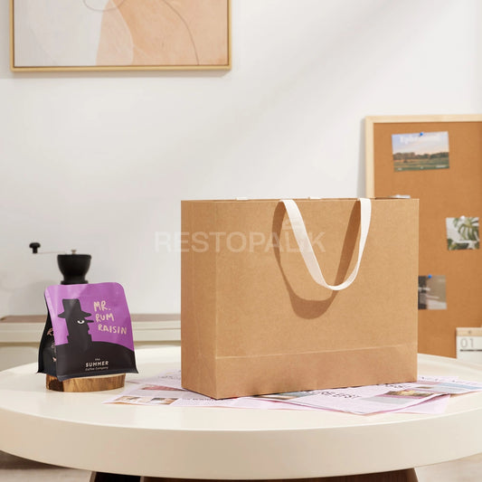 Custom Printable Natural Kraft Paper Tote Bag with Cotton Handles