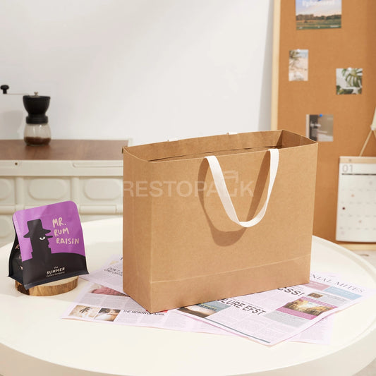 Custom Printable Natural Kraft Paper Tote Bag with Cotton Handles