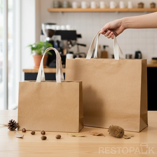 Custom Printable Natural Kraft Paper Tote Bag with Cotton Handles
