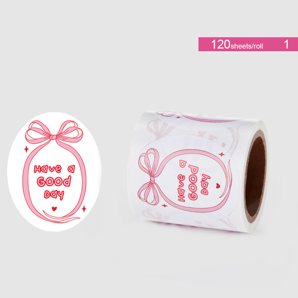 Oval Black White Design & Pink Bow Seal Sticker Roll - 120/Roll
