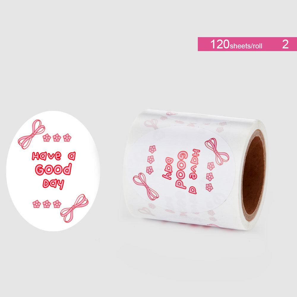 Oval Black White Design & Pink Bow Seal Sticker Roll - 120/Roll