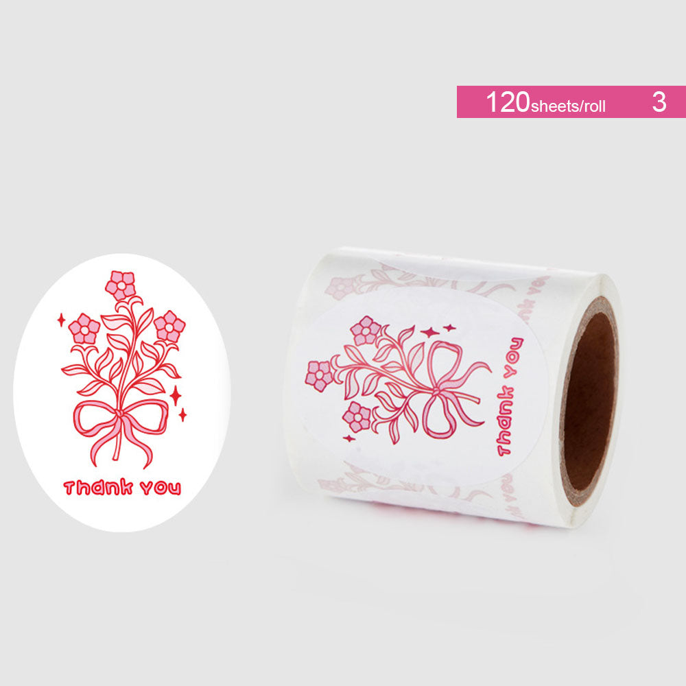 Oval Black White Design & Pink Bow Seal Sticker Roll - 120/Roll