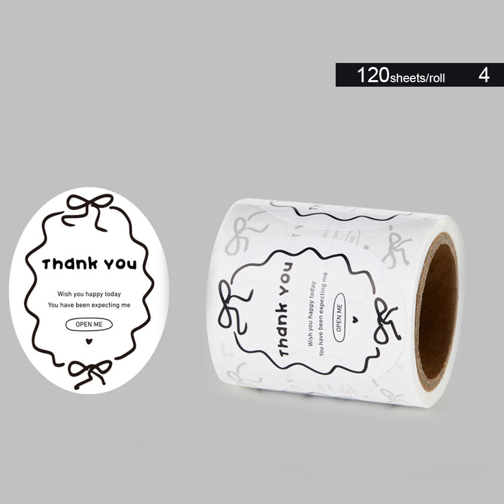 Oval Black White Design & Pink Bow Seal Sticker Roll - 120/Roll