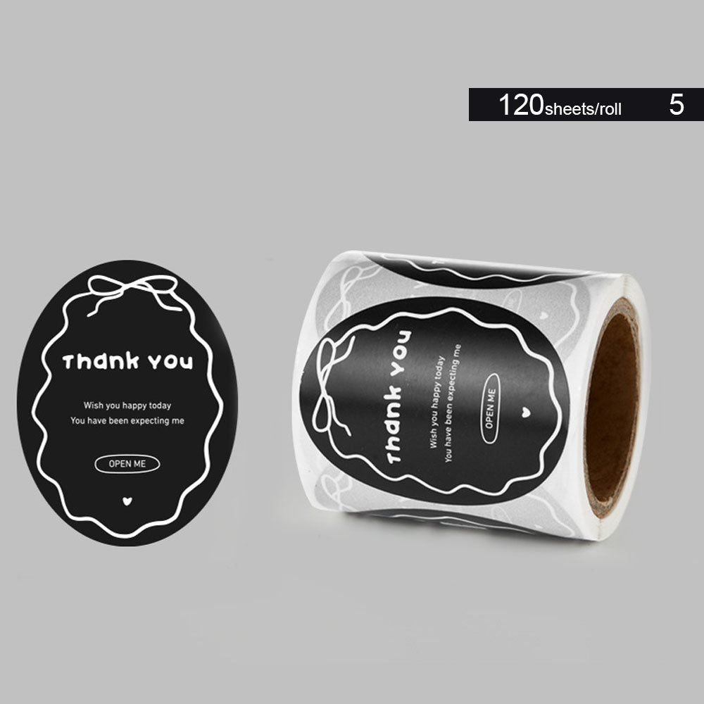 Oval Black White Design & Pink Bow Seal Sticker Roll - 120/Roll