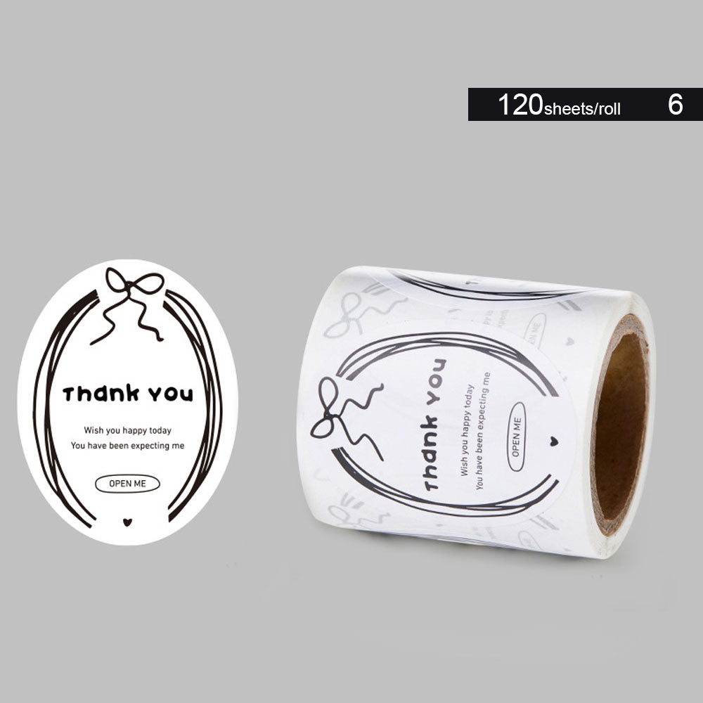 Oval Black White Design & Pink Bow Seal Sticker Roll - 120/Roll