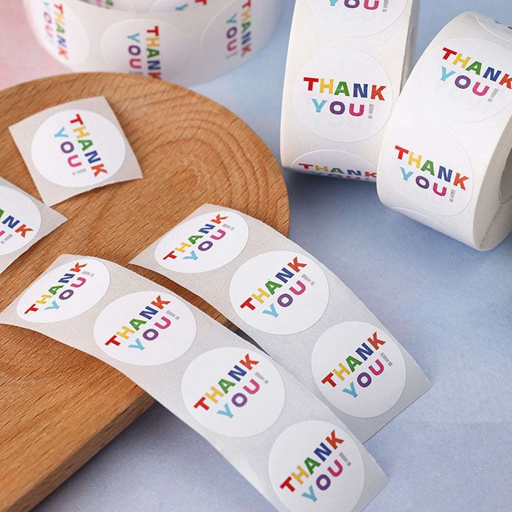 Rainbow Color Thank You Round Seal Sticker Roll - 500/Roll