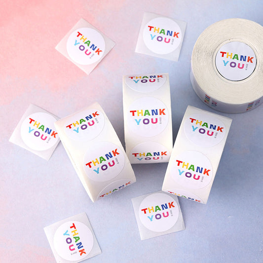 Rainbow Color Thank You Round Seal Sticker Roll - 500/Roll