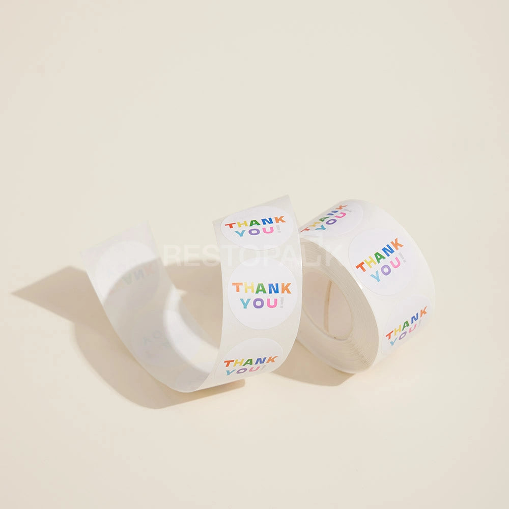 Rainbow Color Thank You Round Seal Sticker Roll - 500/Roll