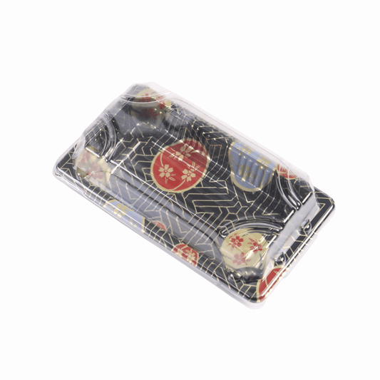 6 5/16" × 3 9/16" Clear Lid Plastic Sushi Trays with Printed Base