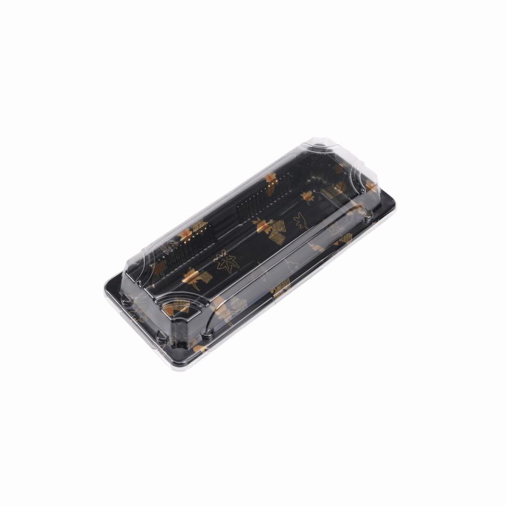 8 7/16" × 3 7/16" Clear Lid Plastic Sushi Trays with Printed Base