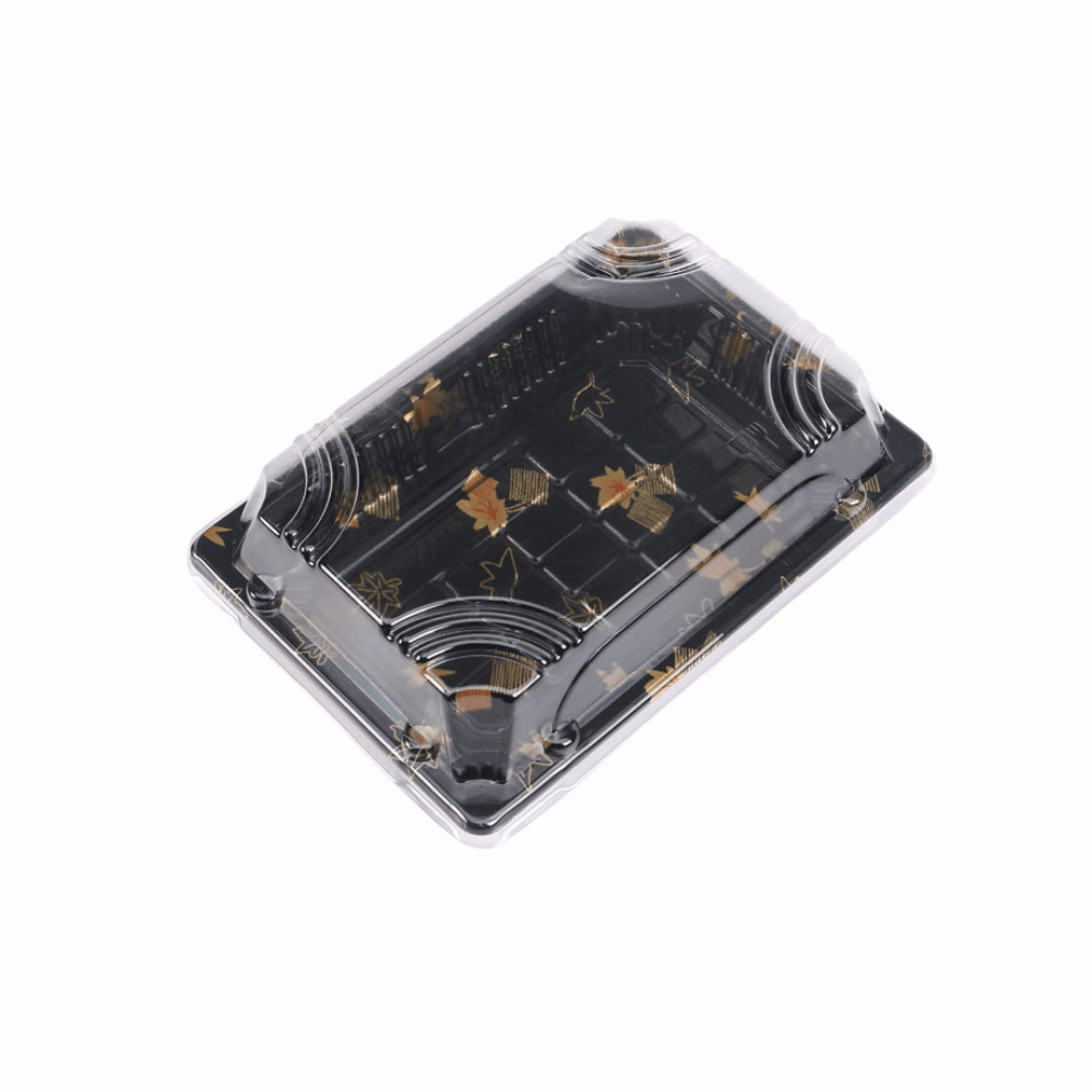 6 3/8" × 4 3/8" Clear Lid Plastic Sushi Trays with Printed Base