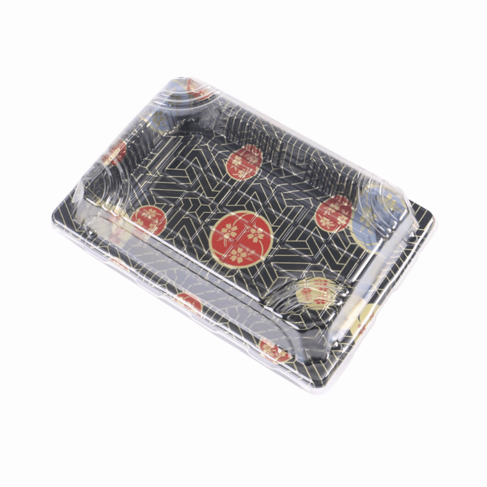 7 3/16" × 5" Clear Lid Plastic Sushi Trays with Printed Base