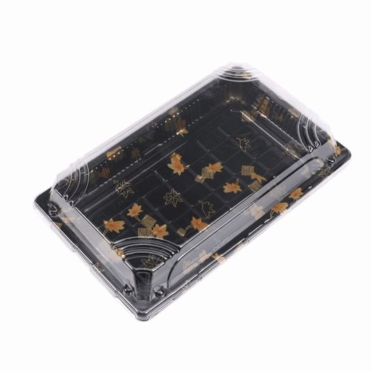 8 9/16" × 5 5/16" Clear Lid Plastic Sushi Trays with Printed Base