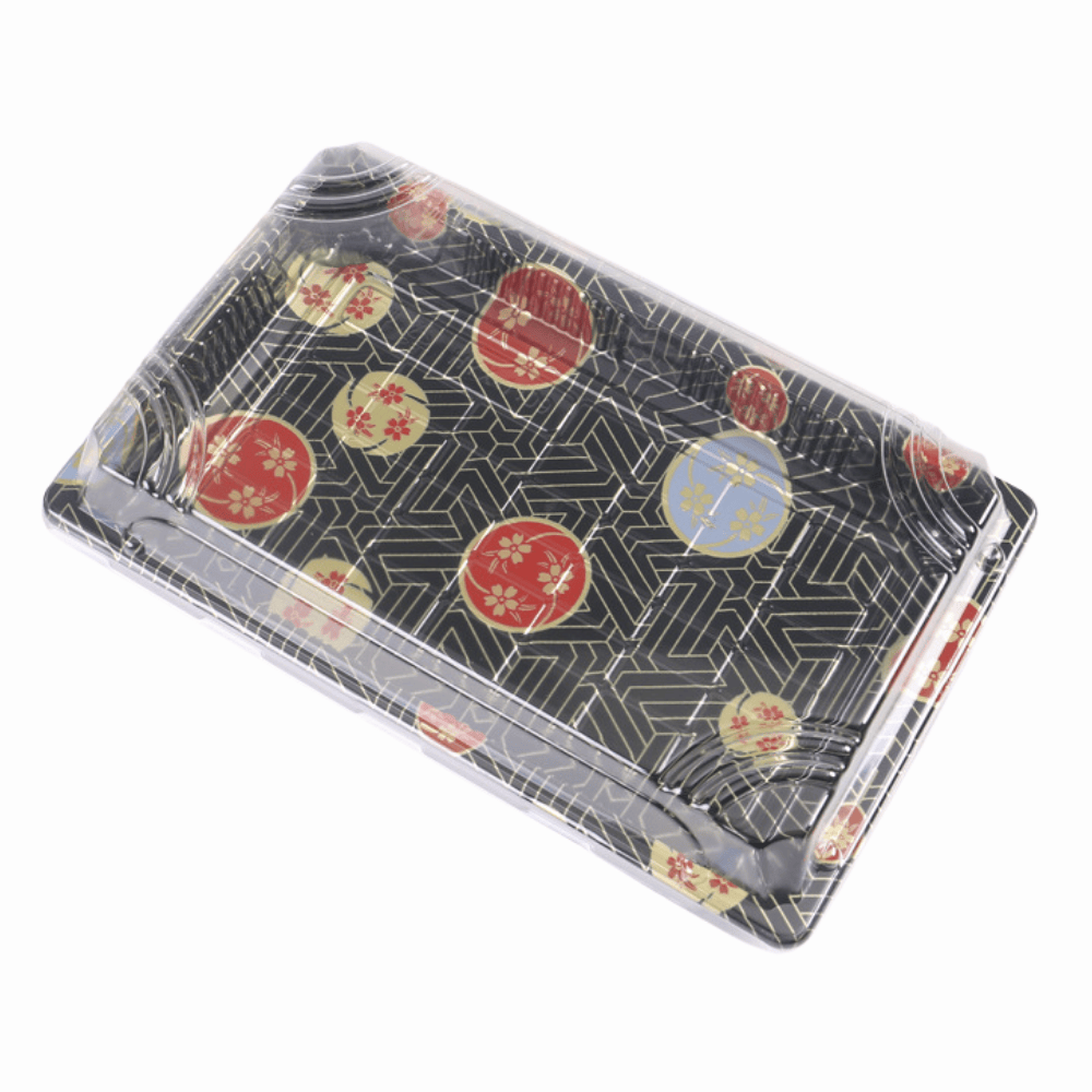 9 5/16" × 5 7/8" Clear Lid Plastic Sushi Trays with Printed Base