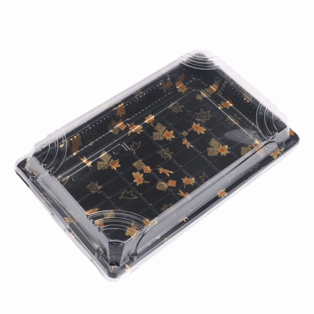 9 5/16" × 5 7/8" Clear Lid Plastic Sushi Trays with Printed Base