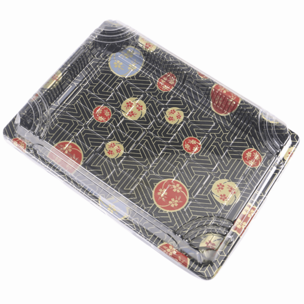 10 1/16" × 7 5/16" Clear Lid Plastic Sushi Trays with Printed Base
