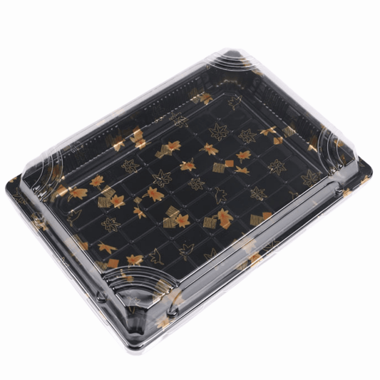 10 1/16" × 7 5/16" Clear Lid Plastic Sushi Trays with Printed Base