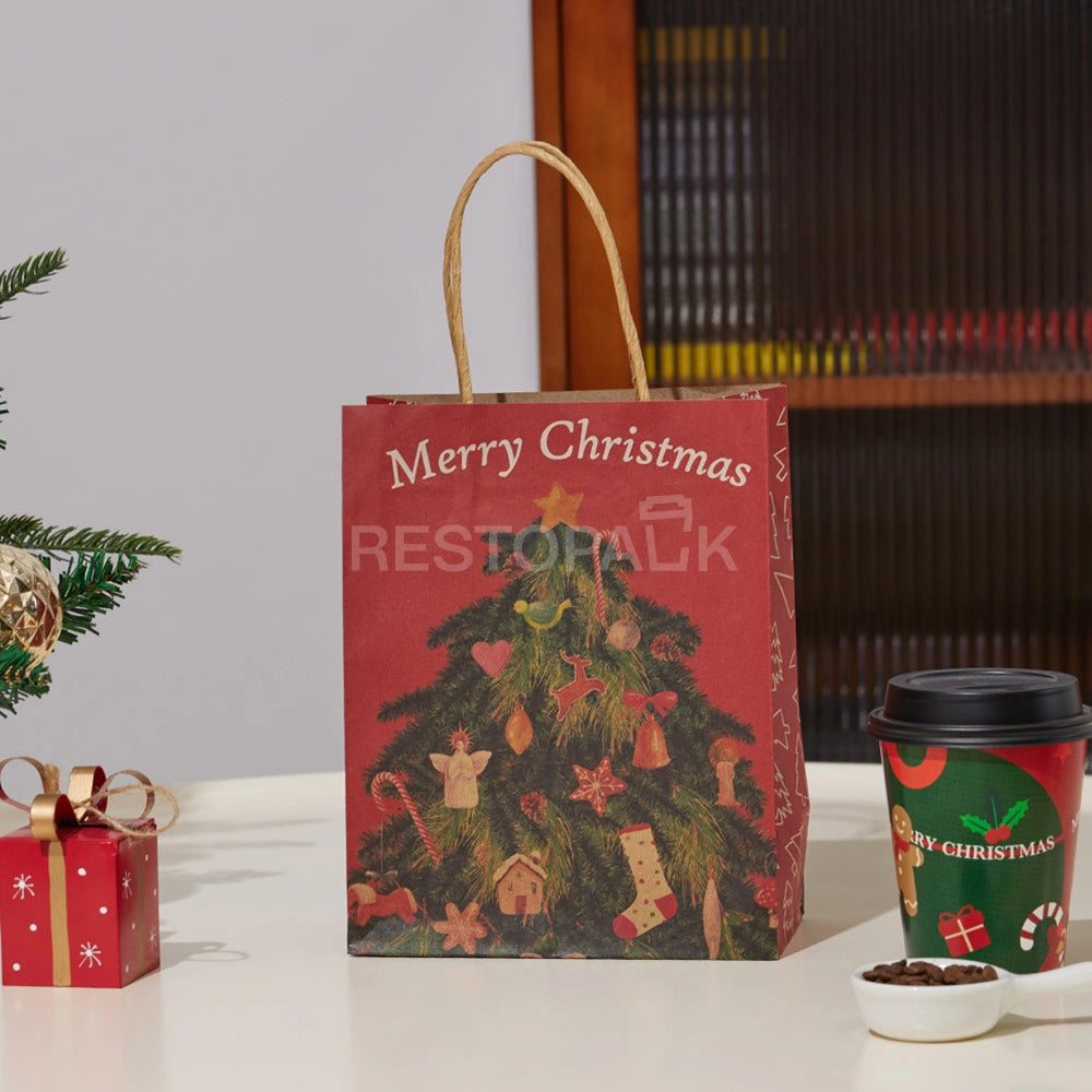 Small Custom Kraft Christmas Tree Gift Paper Bag