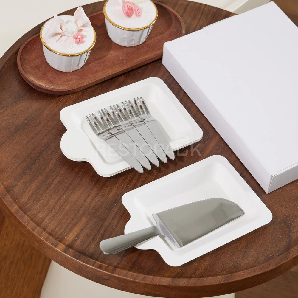 Stainless Steel Cake Cutlery Set – 10 Forks, 10 Plates & Knife