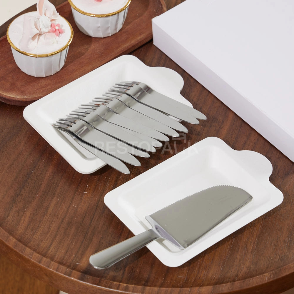 Stainless Steel Cake Cutlery Set – 10 Forks, 10 Plates & Knife