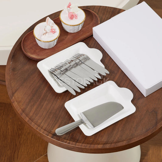 Stainless Steel Cake Cutlery Set – 10 Forks, 10 Plates & Knife