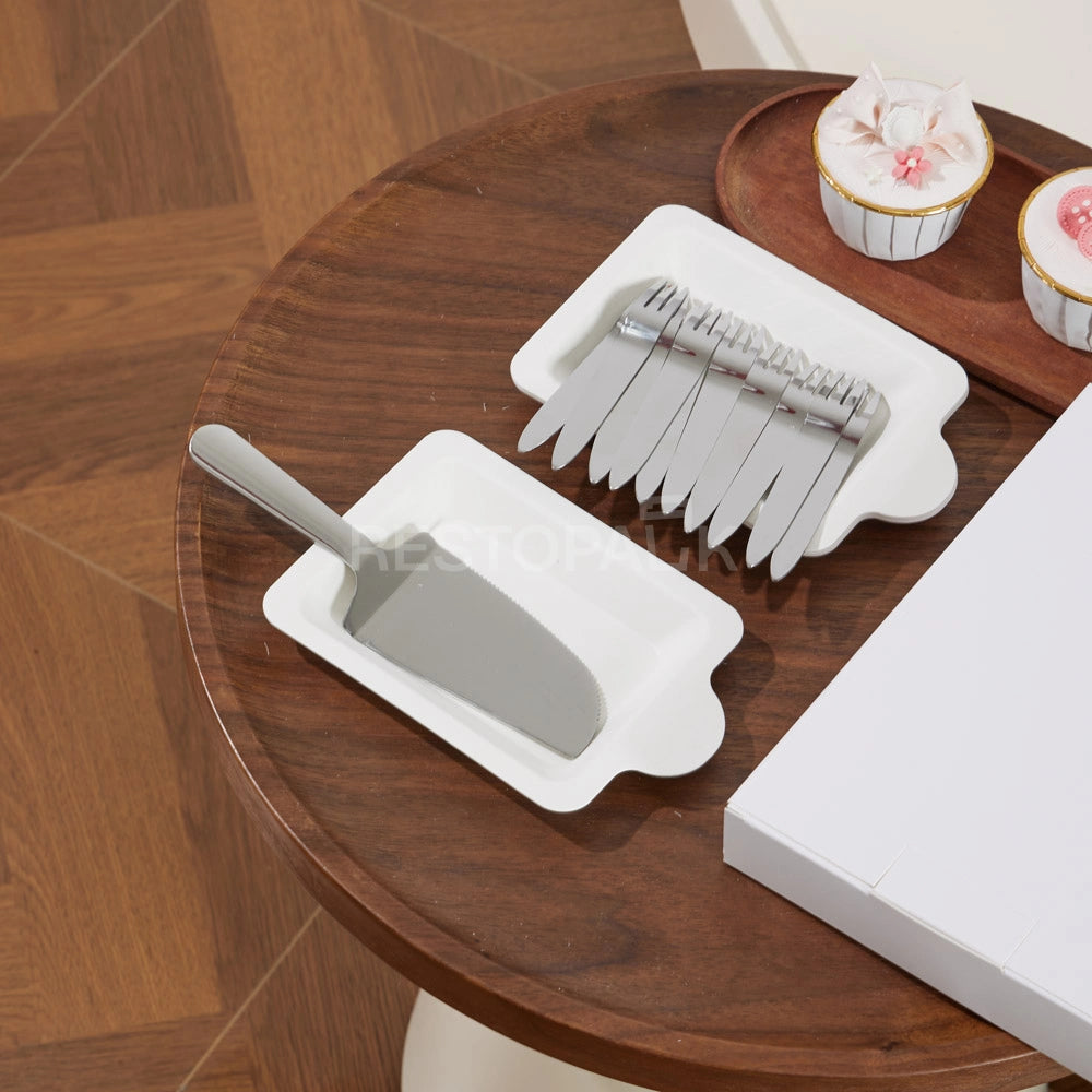 Stainless Steel Cake Cutlery Set – 10 Forks, 10 Plates & Knife