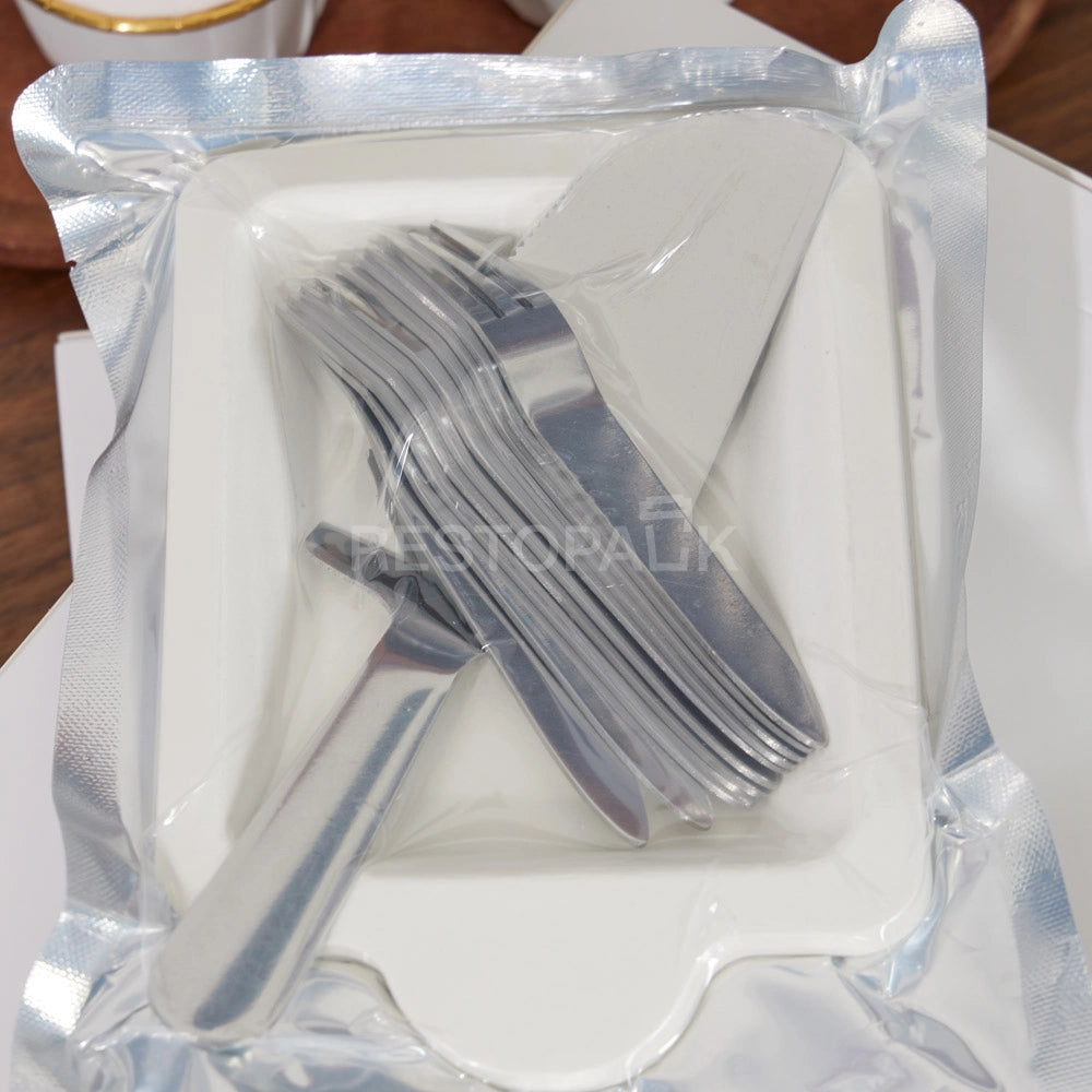 Stainless Steel Cake Cutlery Set – 10 Forks, 10 Plates & Knife