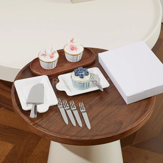 Stainless Steel Cake Cutlery Set – 5 Forks, 5 Plates & Knife