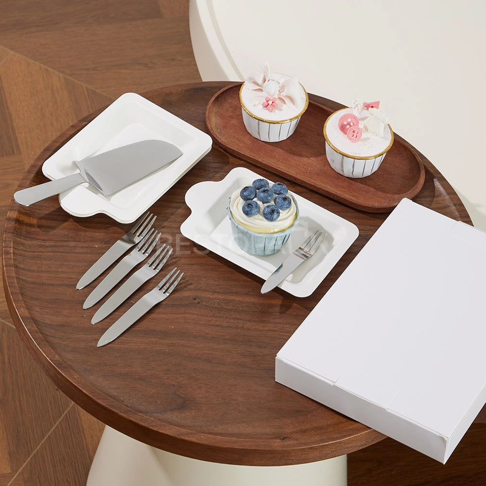 Stainless Steel Cake Cutlery Set – 5 Forks, 5 Plates & Knife