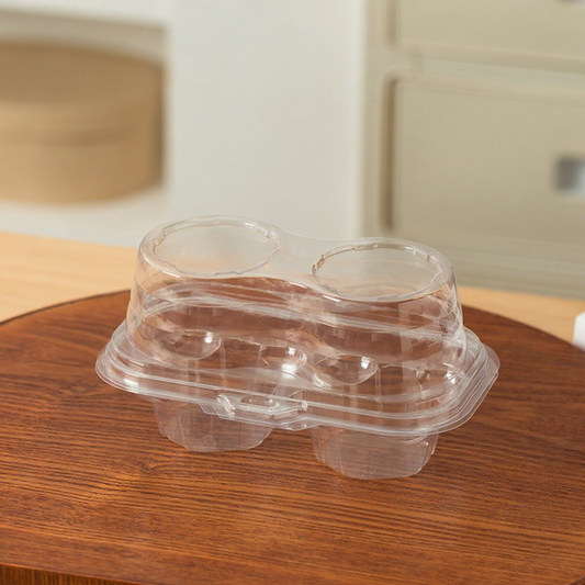 Swirl Dome 2 Compartment Hinged Clear Cupcake Container