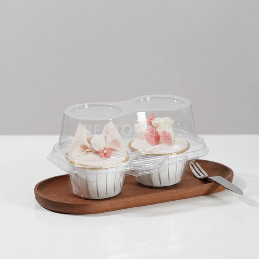 Swirl Dome 2 Compartment Hinged Clear Cupcake Container