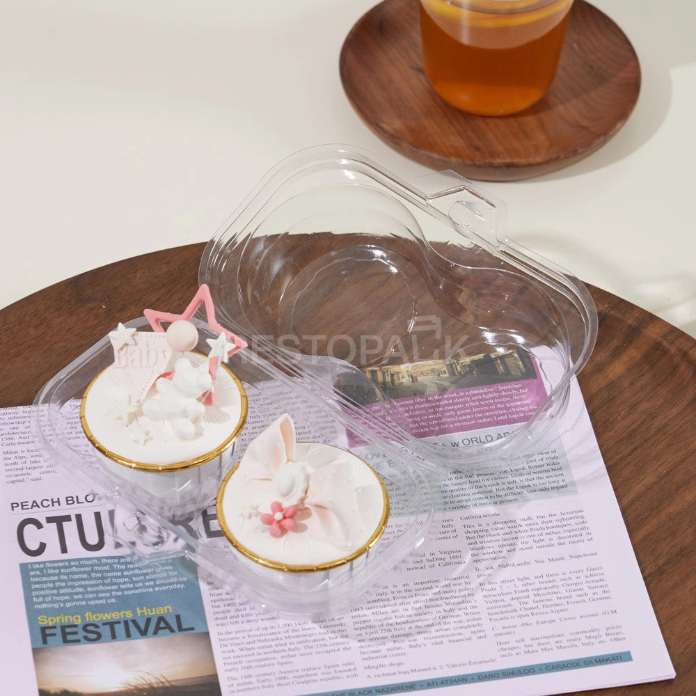 Swirl Dome 2 Compartment Hinged Clear Cupcake Container