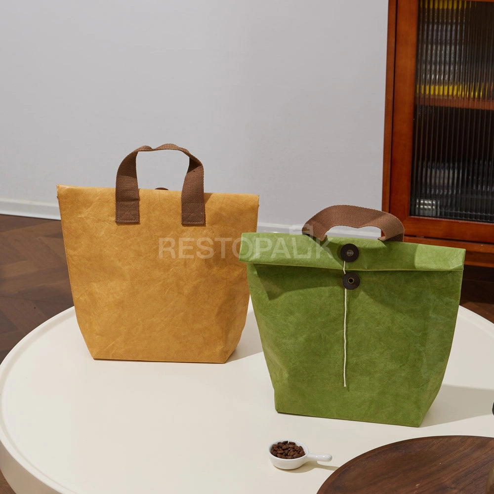 9 1/16" × 3 15/16" × 11 13/16" Tyvek Paper Tote Bag with Handles