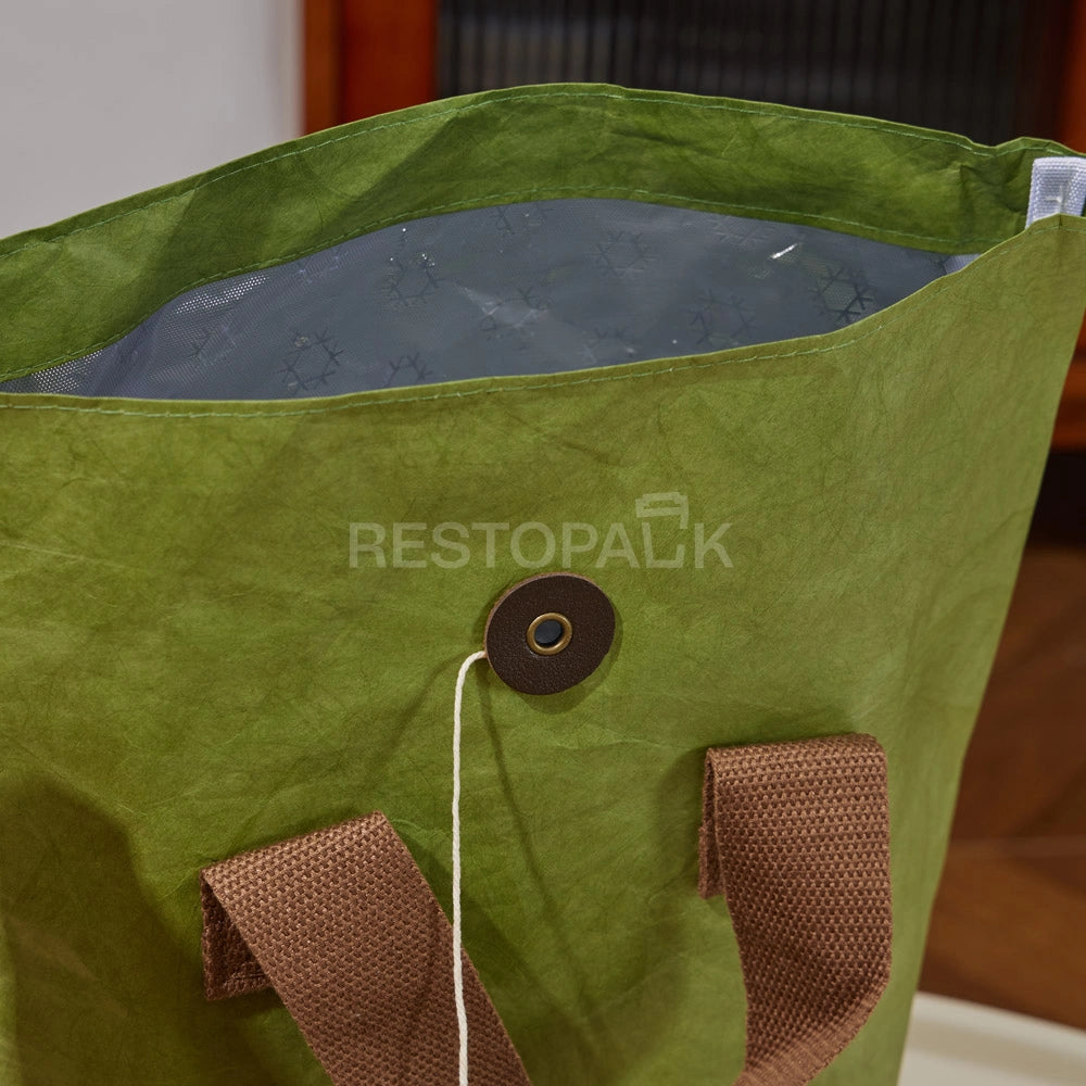 9 1/16" × 3 15/16" × 11 13/16" Tyvek Paper Tote Bag with Handles