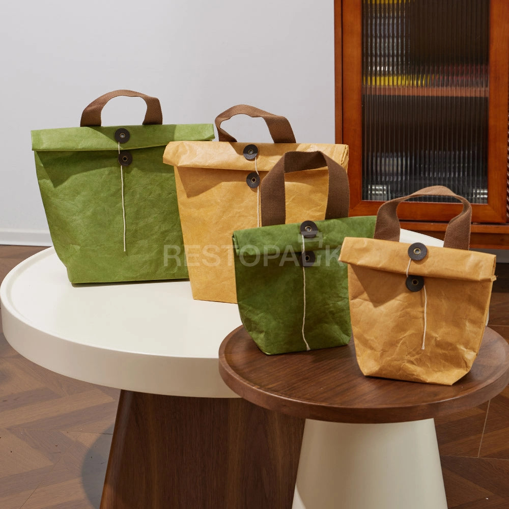 9 1/16" × 3 15/16" × 11 13/16" Tyvek Paper Tote Bag with Handles