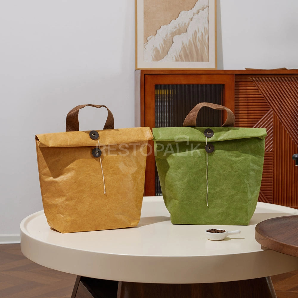 9 1/16" × 3 15/16" × 11 13/16" Tyvek Paper Tote Bag with Handles