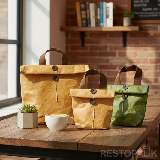 5 5/16" × 3 15/16" × 7 1/2" Tyvek Paper Tote Bag with Handles