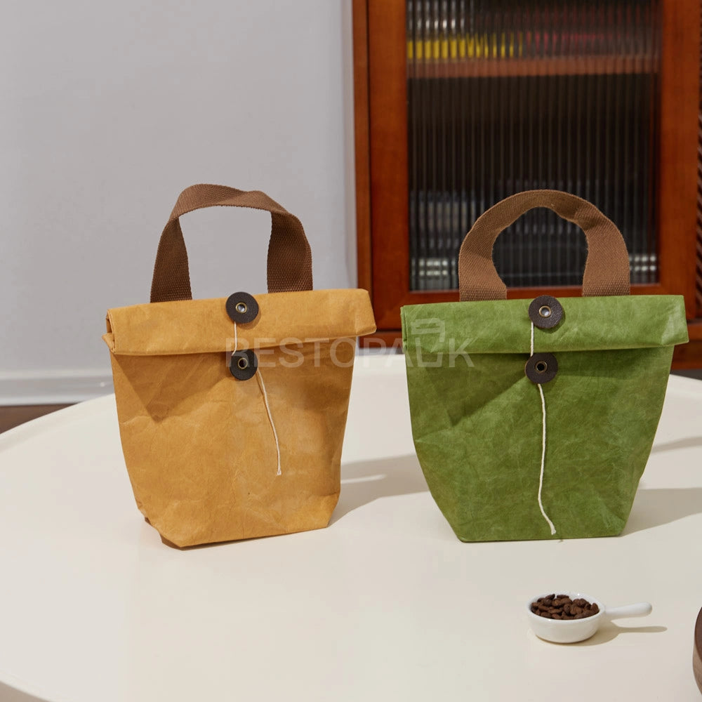 5 5/16" × 3 15/16" × 7 1/2" Tyvek Paper Tote Bag with Handles