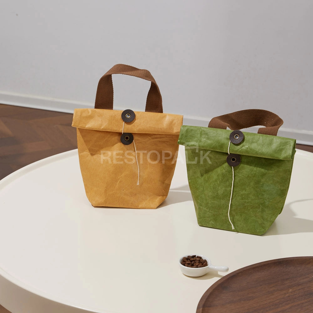 5 5/16" × 3 15/16" × 7 1/2" Tyvek Paper Tote Bag with Handles