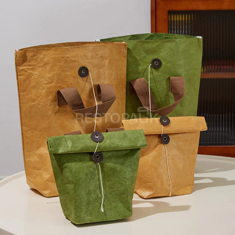 5 5/16" × 3 15/16" × 7 1/2" Tyvek Paper Tote Bag with Handles