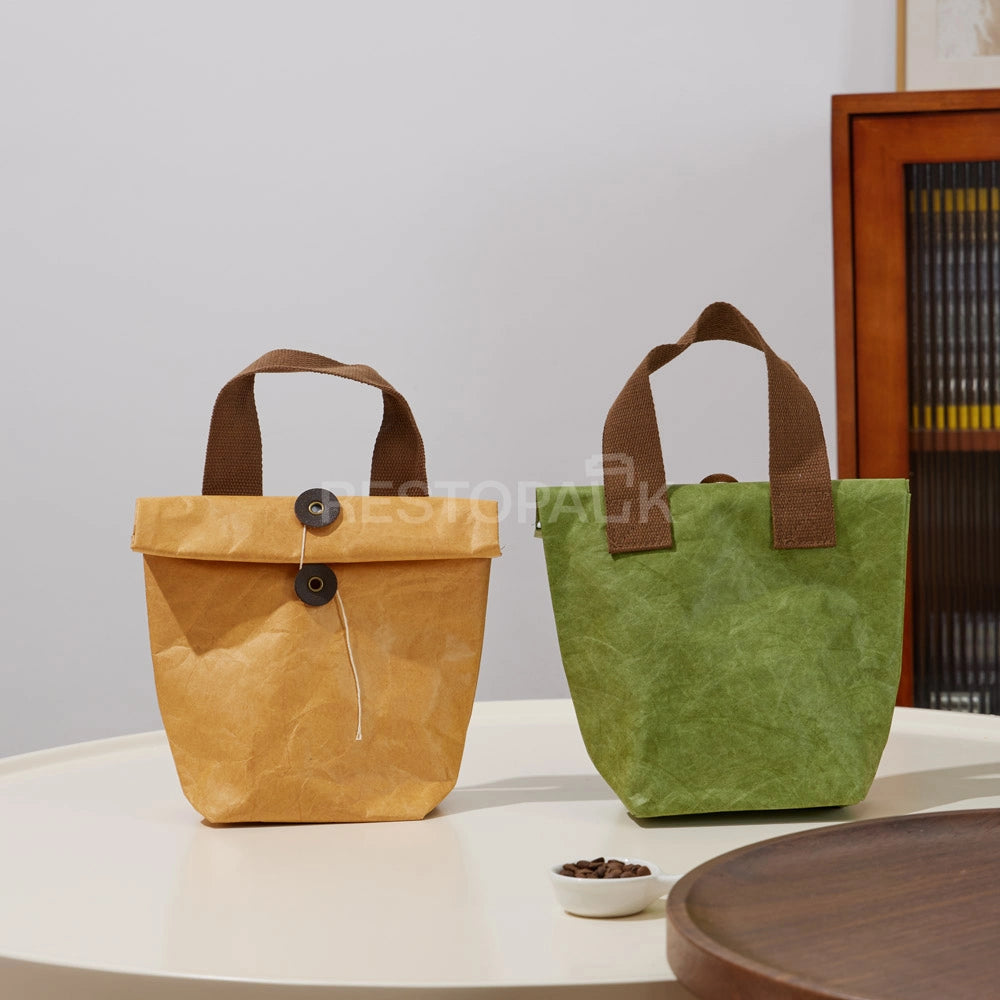 5 5/16" × 3 15/16" × 7 1/2" Tyvek Paper Tote Bag with Handles