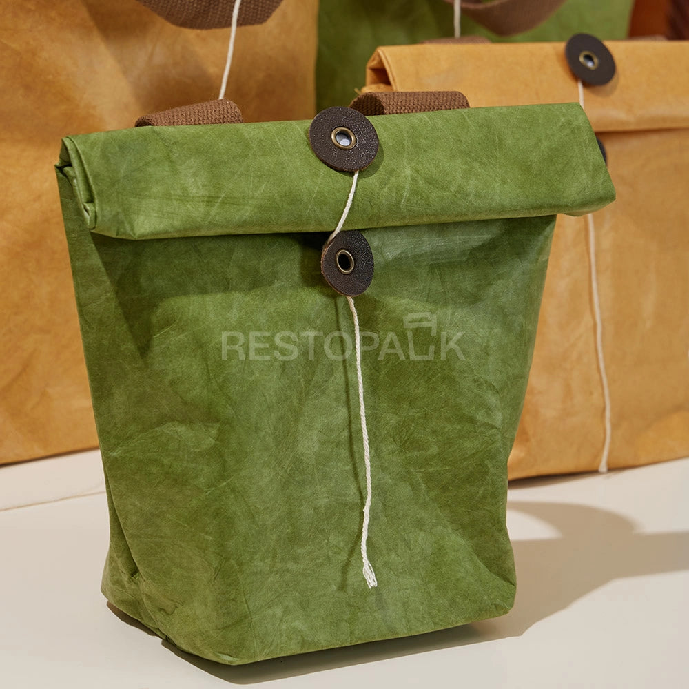 5 5/16" × 3 15/16" × 7 1/2" Tyvek Paper Tote Bag with Handles