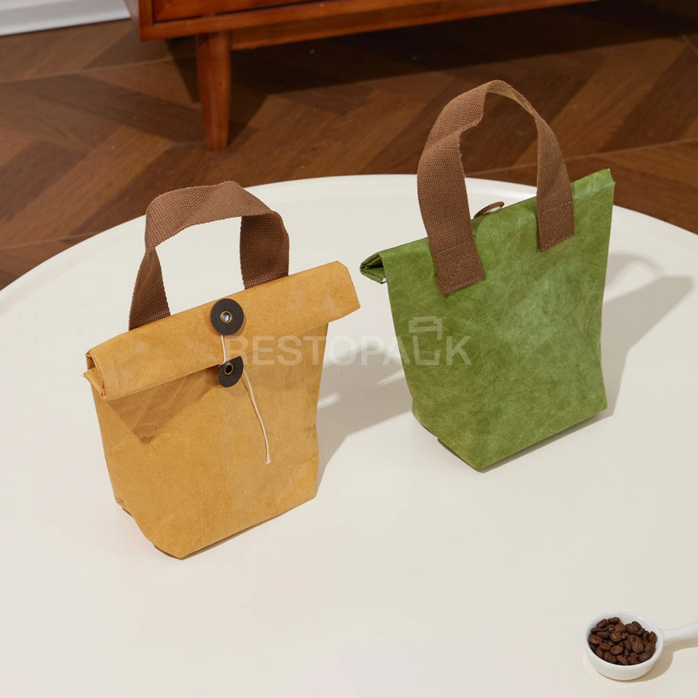 5 5/16" × 3 15/16" × 7 1/2" Tyvek Paper Tote Bag with Handles