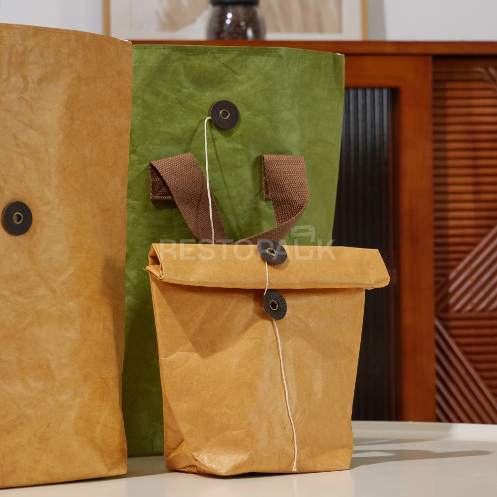 5 5/16" × 3 15/16" × 7 1/2" Tyvek Paper Tote Bag with Handles