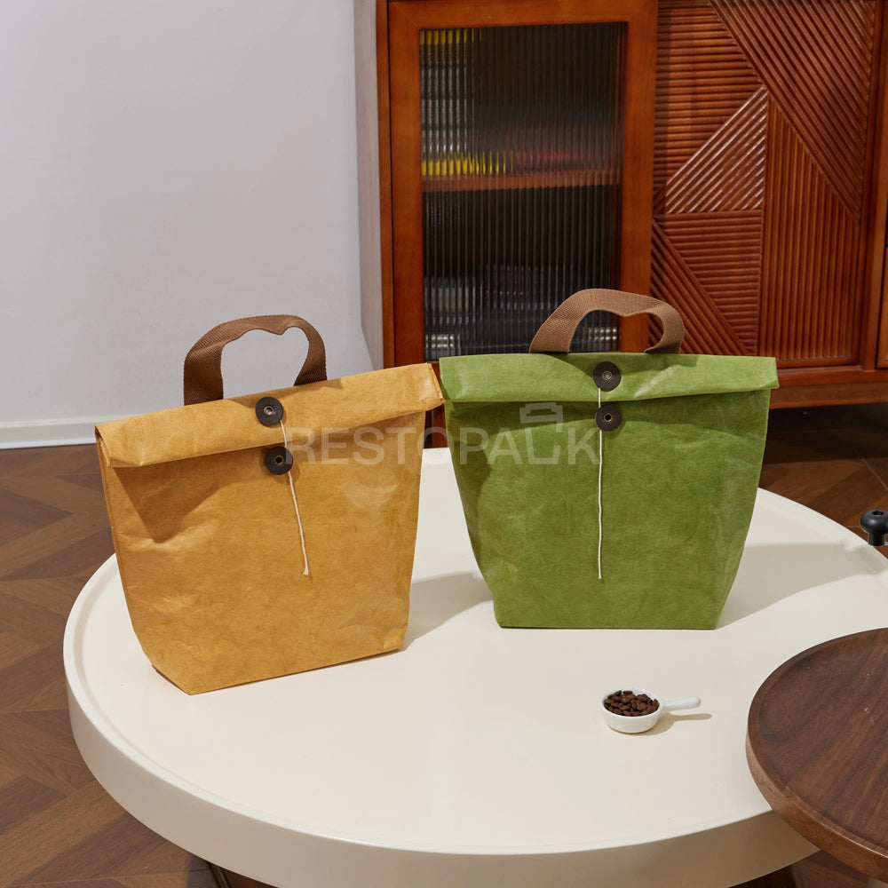 9 1/16" × 3 15/16" × 11 13/16" Tyvek Paper Tote Bag with Handles