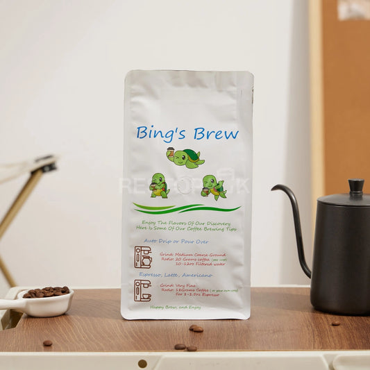 White Eight-Side Seal Coffee Bag with Zipper & Side Print