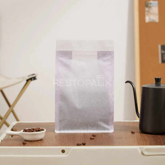 White Rice Paper Coffee Packaging Bag with Purple Side Print